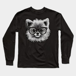 Cute Pomeranian Dog with Glasses Drawing Long Sleeve T-Shirt